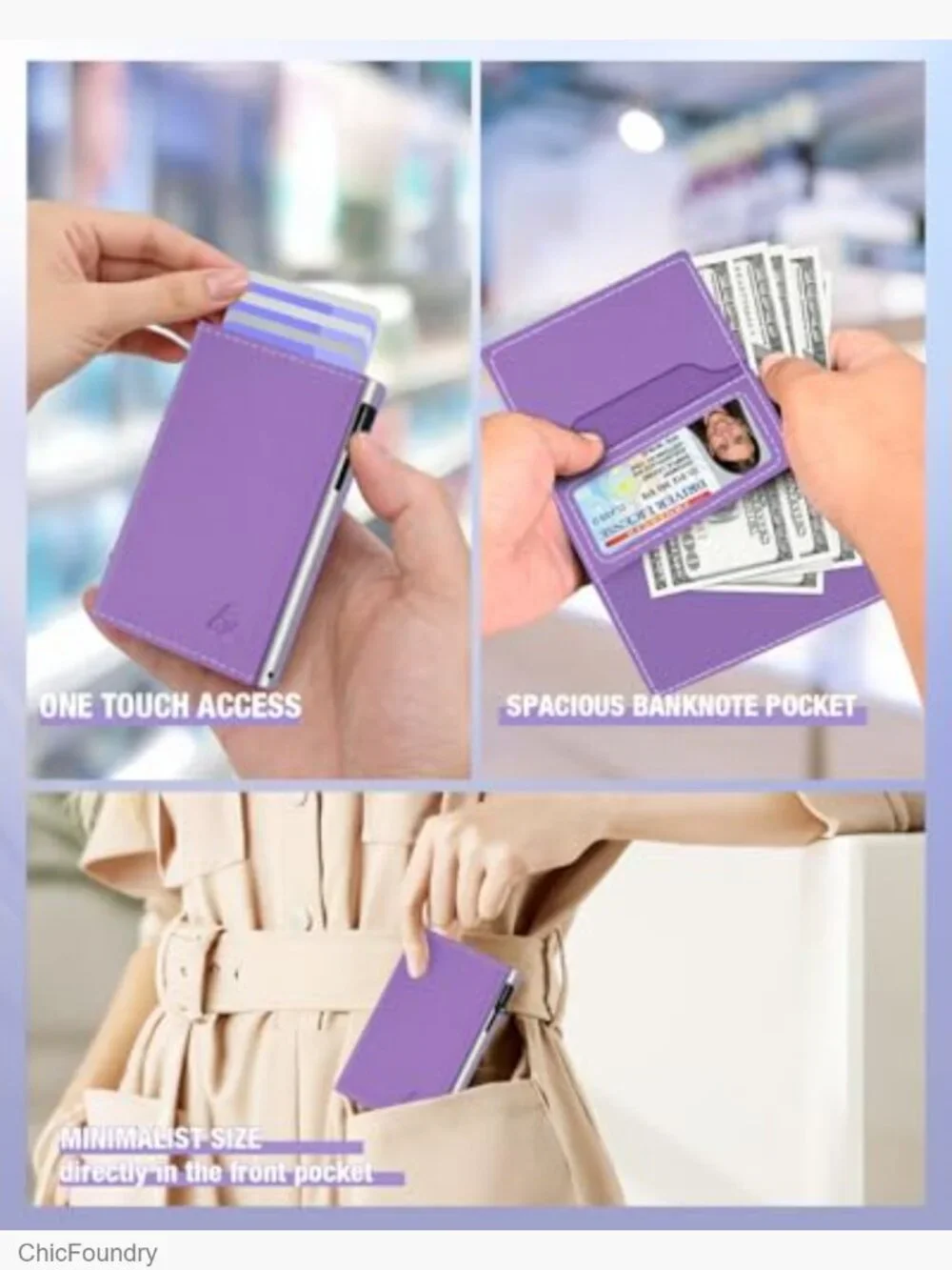 Pop Up Card Holder Wallet RFID Blocking Slim Minimalist Front Pocket 9-14 Cards